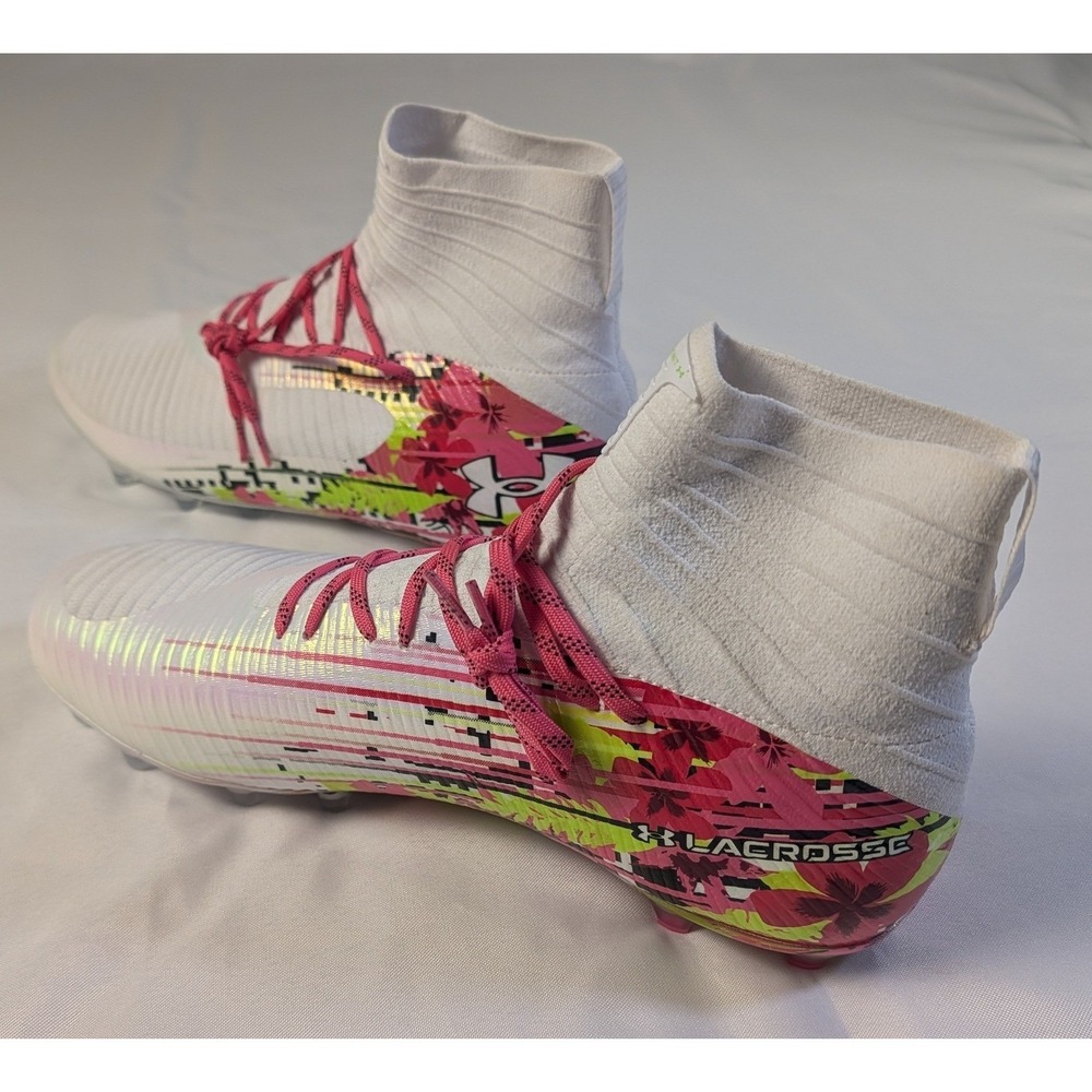 Under Armour Highlight Pro Lacrosse Cleats Mens 15 White Pink Floral 6005974-100 - Picture 4 of 8